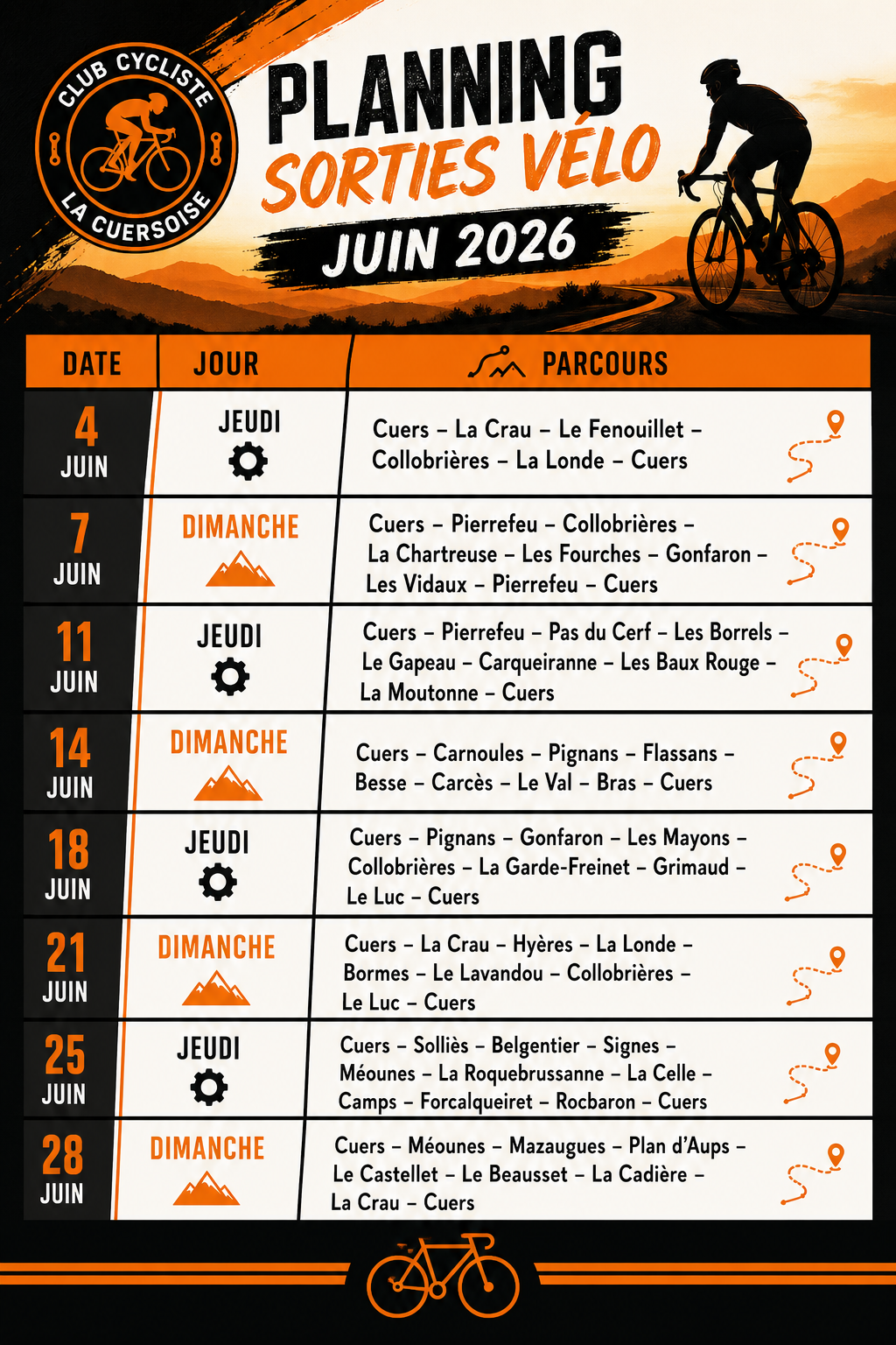 Lire la suite à propos de l’article 🚲 Parcours juin 2026 🚲